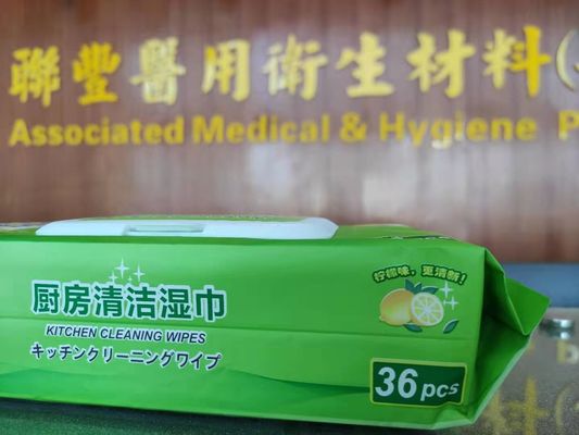 36 Pcs Lemon  Flavor Kitchen Cleaning Wet Wipes 70g Spunlace Nonwoven Fabric