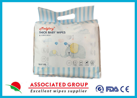 Acqua pura spessa asciugamani per bambini Dolci senza profumi Ipoallergenici e senza profumo 60 Conti (3 confezioni da 20)