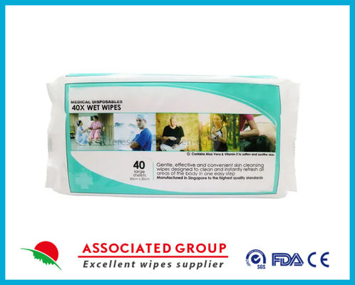 Servizi sanitari non tessuti di grandi dimensioni 30 cm x 20 cm Servizi sanitari OEM bagnati per la pelle sensibile 40 Pcs/Pkt